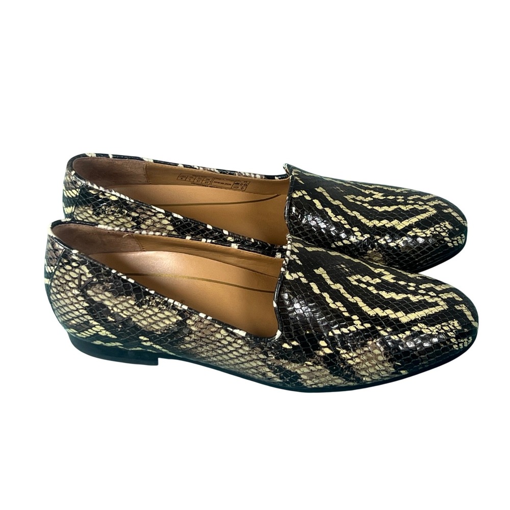 Vionic Willa Boa Womens Snakeskin Embossed Leather Loafers Flats Black Cream 6